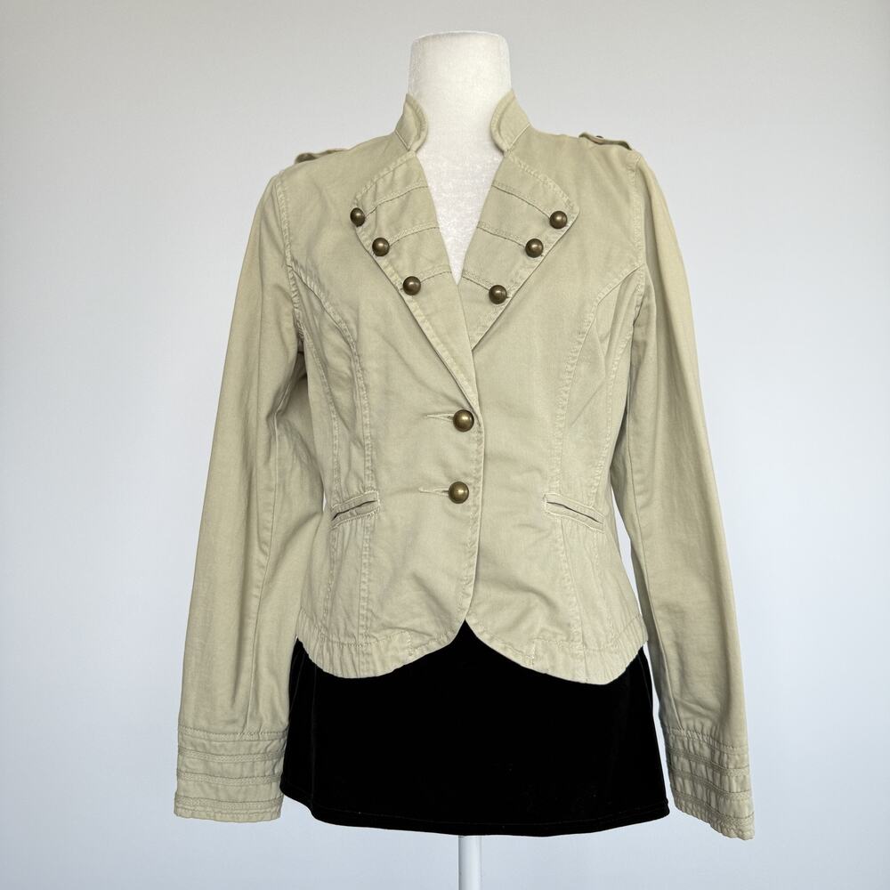 Sanctuary Jacket Womens Medium Beige Military Button Front Epaulet Twill